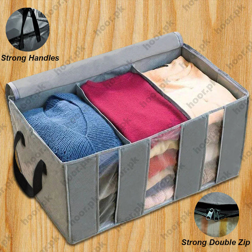 Grey_3 Compartment Storage Organizer / Clothes Storage Bag