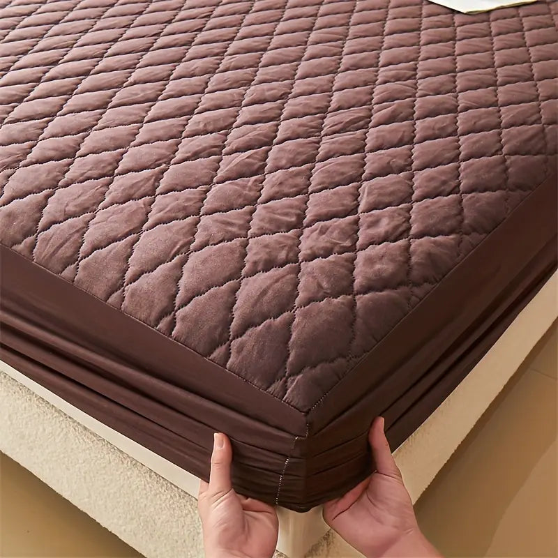 Soft Cotton Quilted 100% Waterproof Fitted Mattress Protector (Brown).