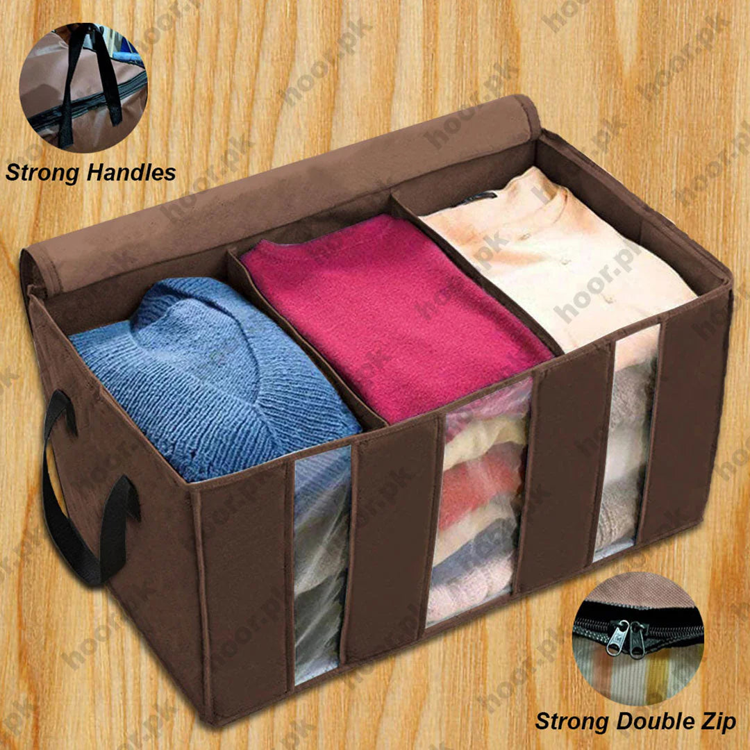 Brown_3 Compartment Storage Organizer / Clothes Storage Bag
