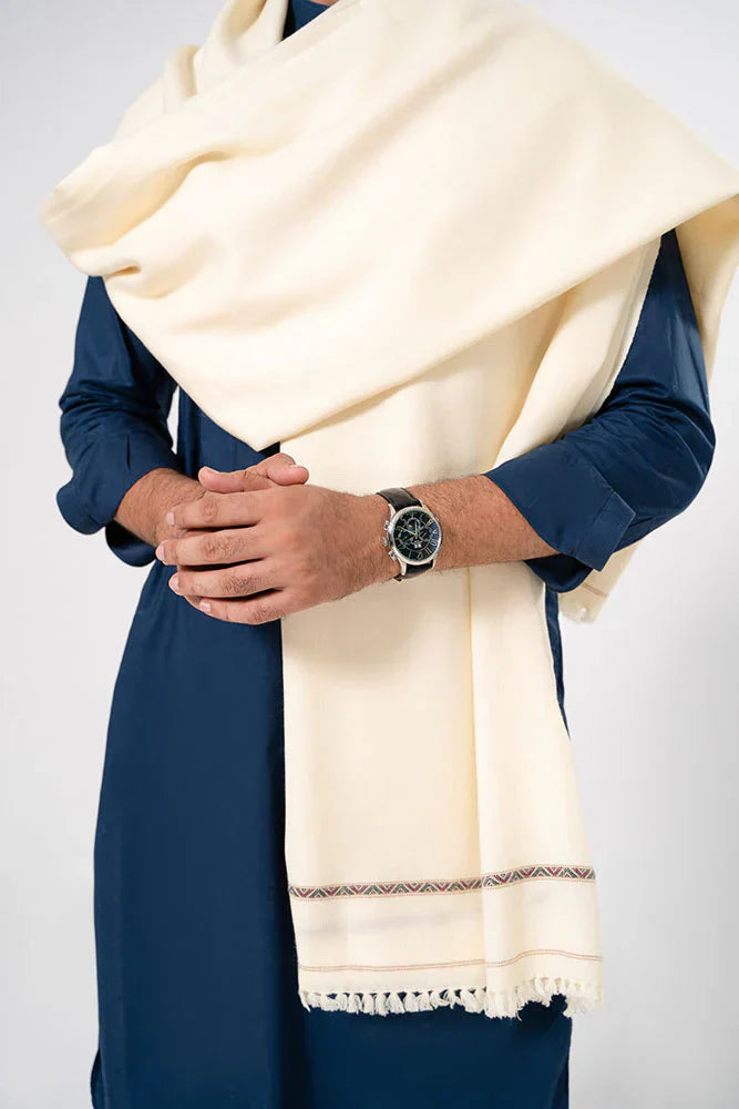 J. Men's Winter Wool Shawl - White