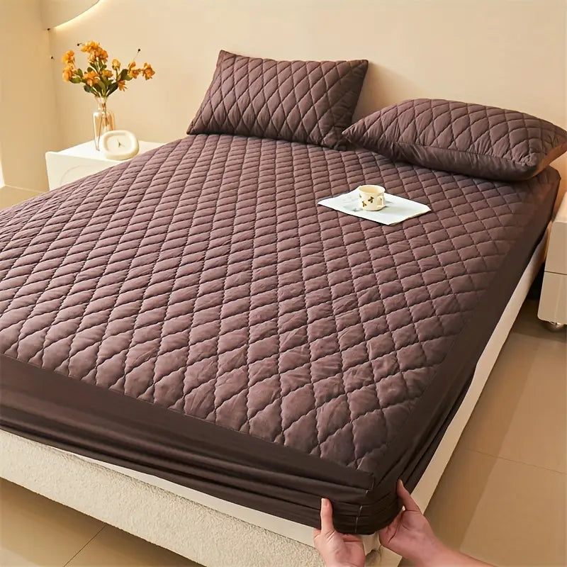 Soft Cotton Quilted 100% Waterproof Fitted Mattress Protector (Brown).
