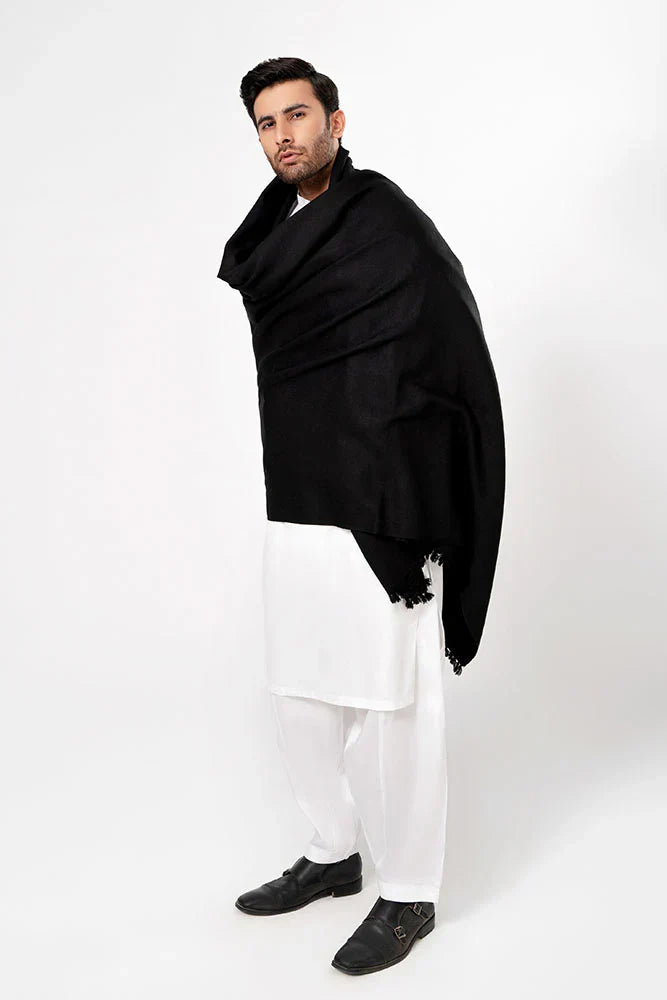 J. Men's Winter Wool Shawl - Black