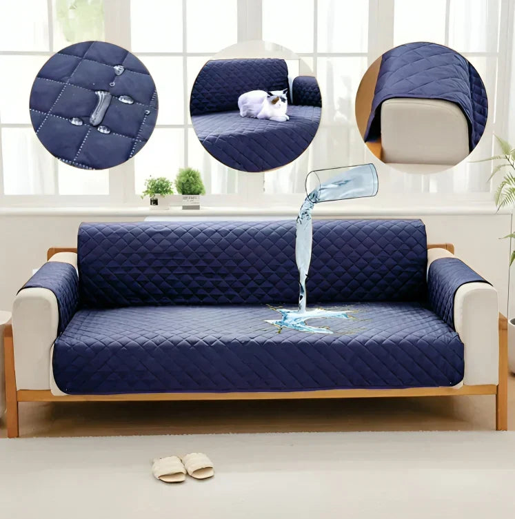 Waterproof Cotton Quilted Sofa Cover - Sofa Runners (Blue)
