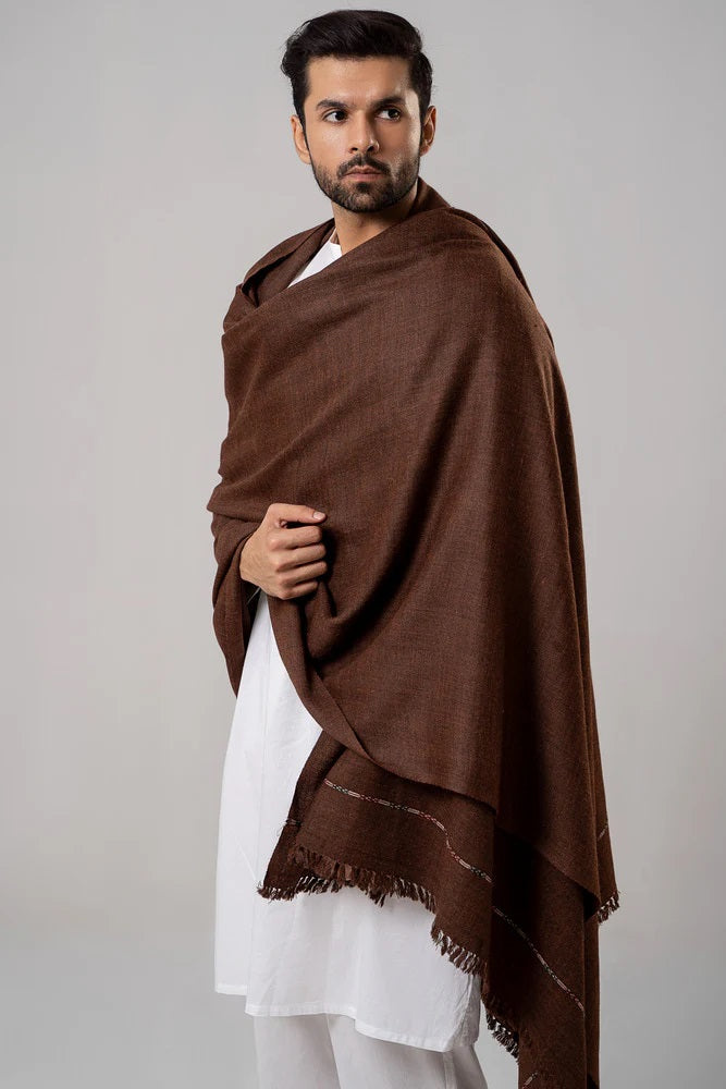 J. Men's Winter Wool Shawl - Coffee Brown