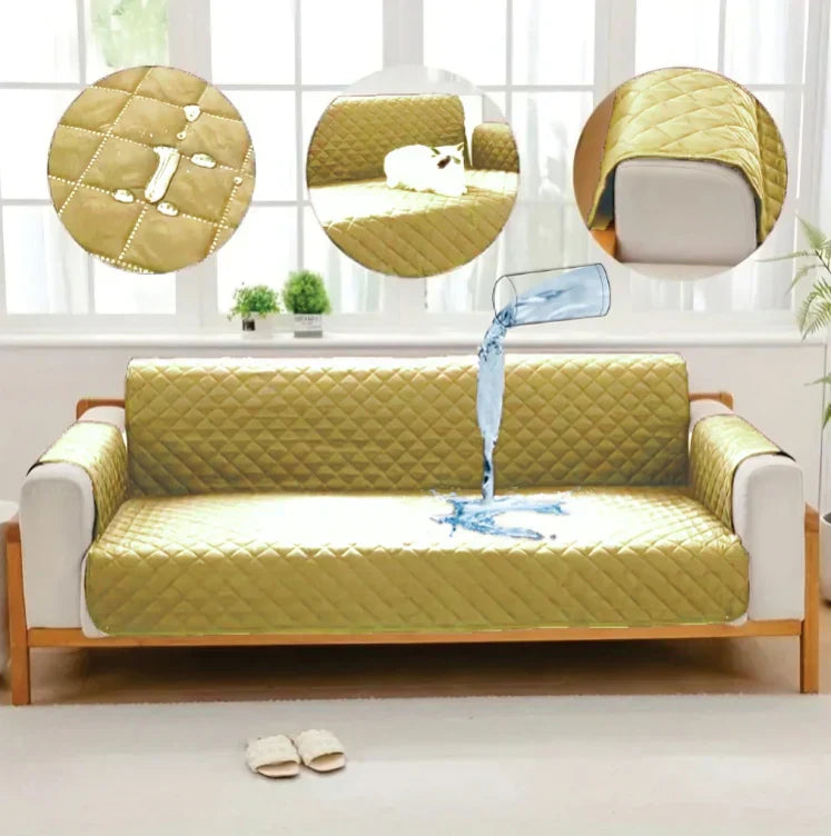 Waterproof Cotton Quilted Sofa Cover - Sofa Runners (Beige)