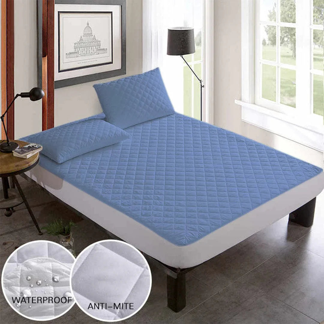 Soft Cotton Quilted 100% Waterproof Fitted Mattress Protector (Sky Blue).