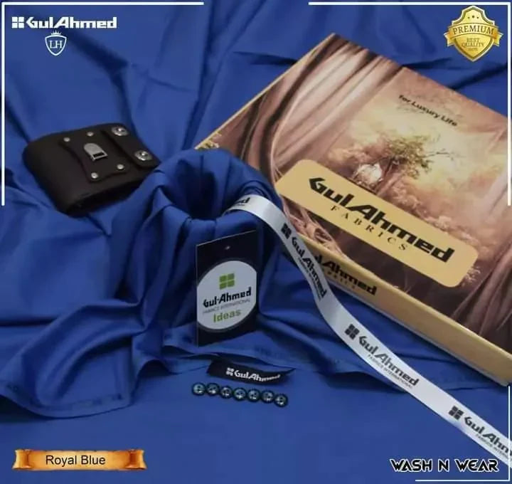 Unstitched Wash & Wear Suit (GUL AHMED -ROYAL BLUE)