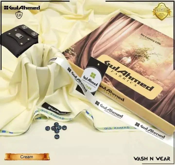 Unstitched Wash & Wear Suit (GUL AHMED -CREEM)
