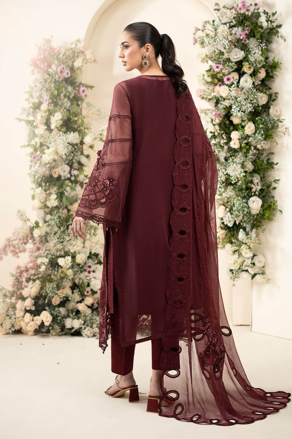 MARIA.B Luxury Chiffon 3-Piece Embroidered Suit | 3D Floral & Ada Work | Cutwork Neck & Cuff Patches | Heavy Embroidered Dupatta with Tassels | UNSTITCHED