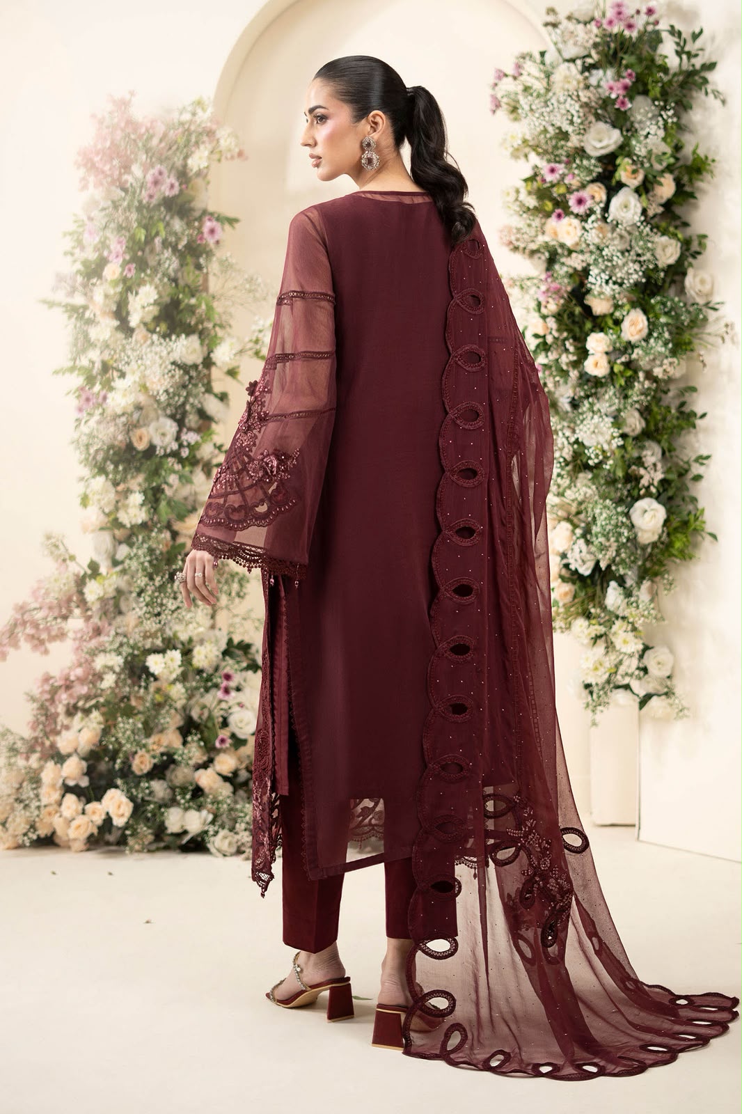 MARIA.B Luxury Chiffon 3-Piece Embroidered Suit | 3D Floral & Ada Work | Cutwork Neck & Cuff Patches | Heavy Embroidered Dupatta with Tassels | UNSTITCHED