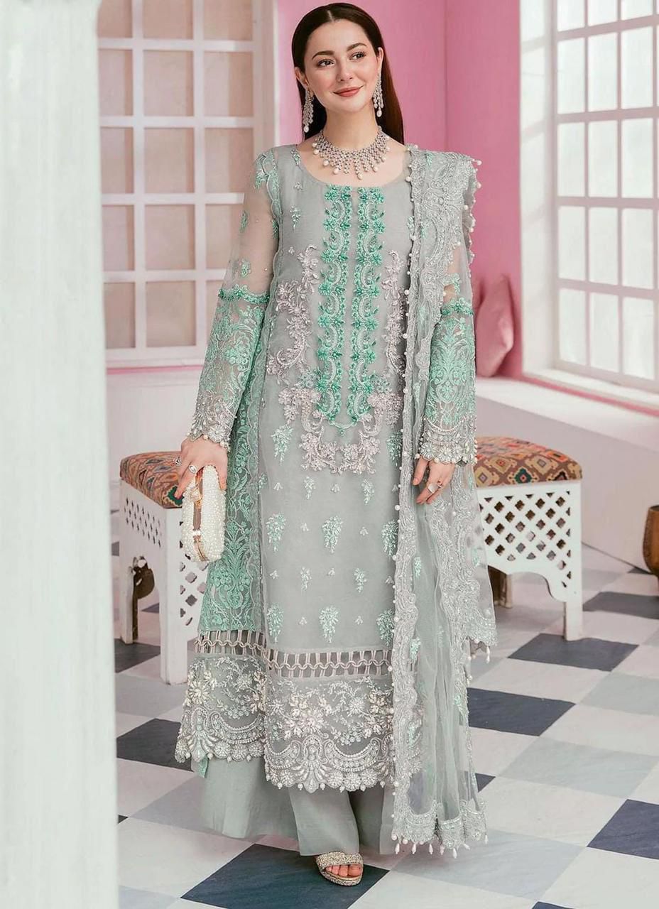 ELAAF BRIDAL Luxury Organza 3-Piece Embroidered Suit | Heavy Stone & Ada Handwork | Pearl Sleeves & Tassel Dupatta | Malai Trouser | UNSTITCHED