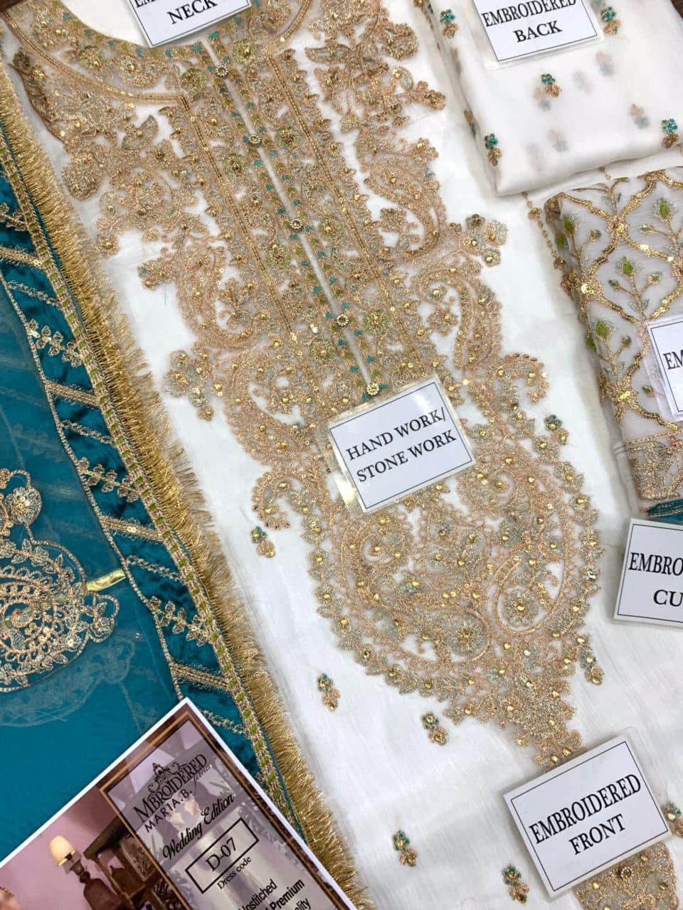 MARIA.B luxury 3-Piece Chiffon Embroidered Suit | Heavy Pearl Handwork | Fully Embroidered Organza Dupatta with 4-Side Border & Silk Trouser | UNSTITCHED