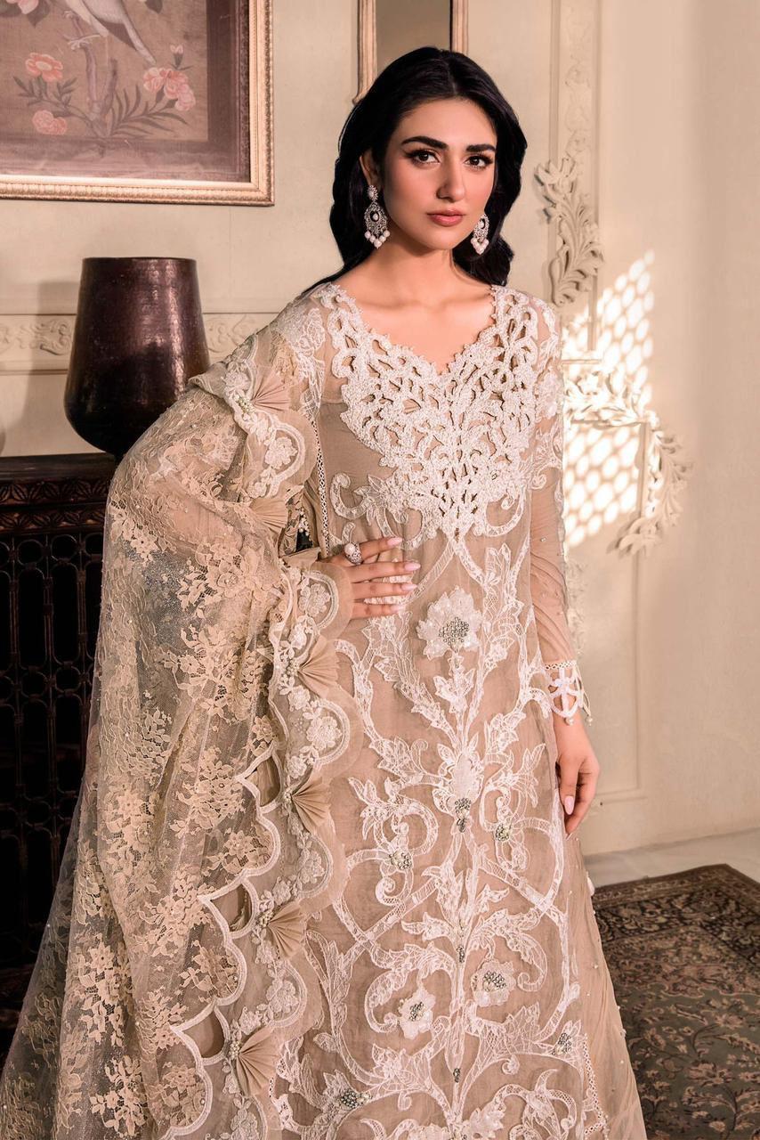 MARIA.B Luxury Organza 3-Piece Fancy Suit | Heavy Embroidered Sequin & Hand Ada Work | 3D Floral Dupatta with Silk Trouser | UNSTITCHED