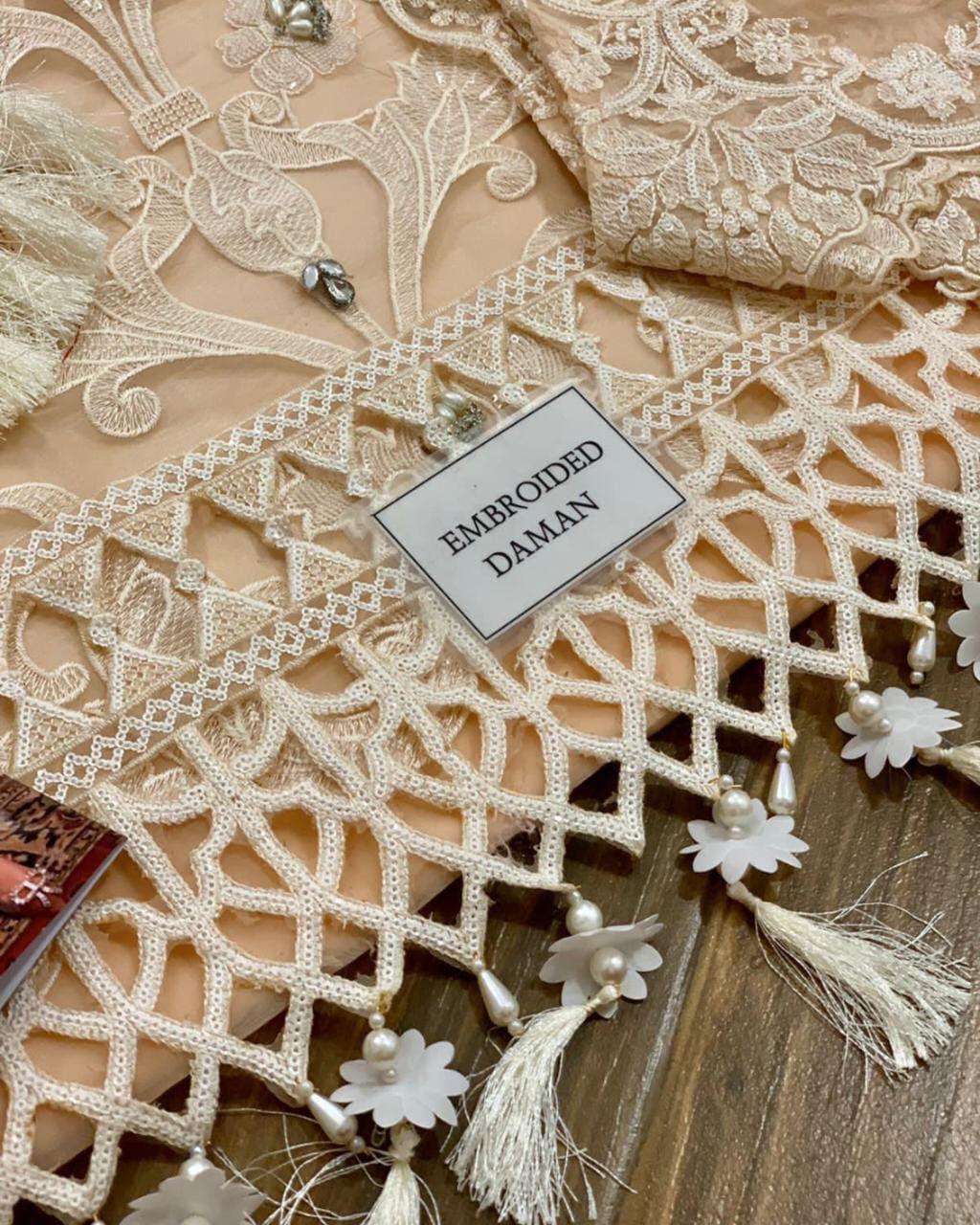 MARIA.B Luxury Organza 3-Piece Fancy Suit | Heavy Embroidered Sequin & Hand Ada Work | 3D Floral Dupatta with Silk Trouser | UNSTITCHED