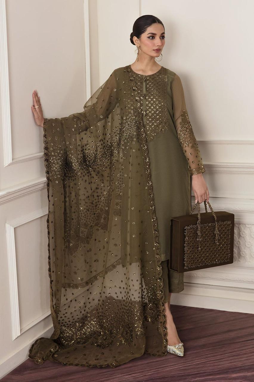 BAROQUE Luxury 3-Piece Chiffon Embroidered Suit | Heavy Sequin Work | Organza Dupatta & Silk Trouser | UNSTITCHED