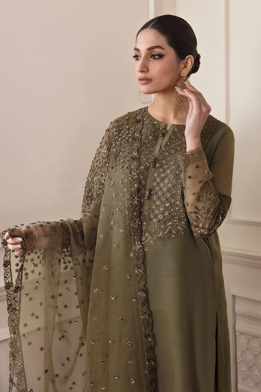 BAROQUE Luxury 3-Piece Chiffon Embroidered Suit | Heavy Sequin Work | Organza Dupatta & Silk Trouser | UNSTITCHED