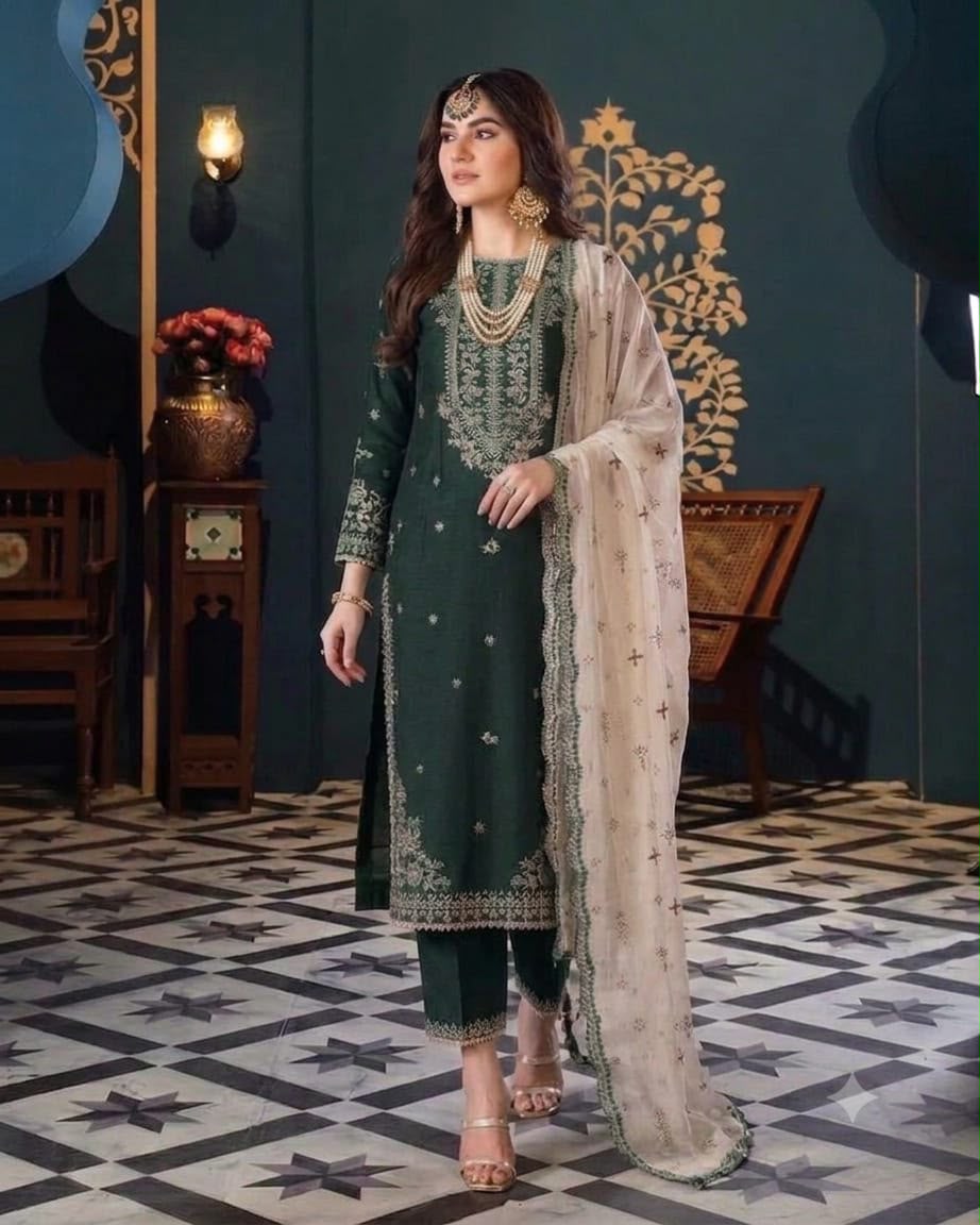CHARISMA Luxury Chiffon 3-Piece Embroidered Suit | Heavy Organza Neck & Cuffs | Chak Patti, Embroidered Dupatta & Malai Trouser | UNSTITCHED