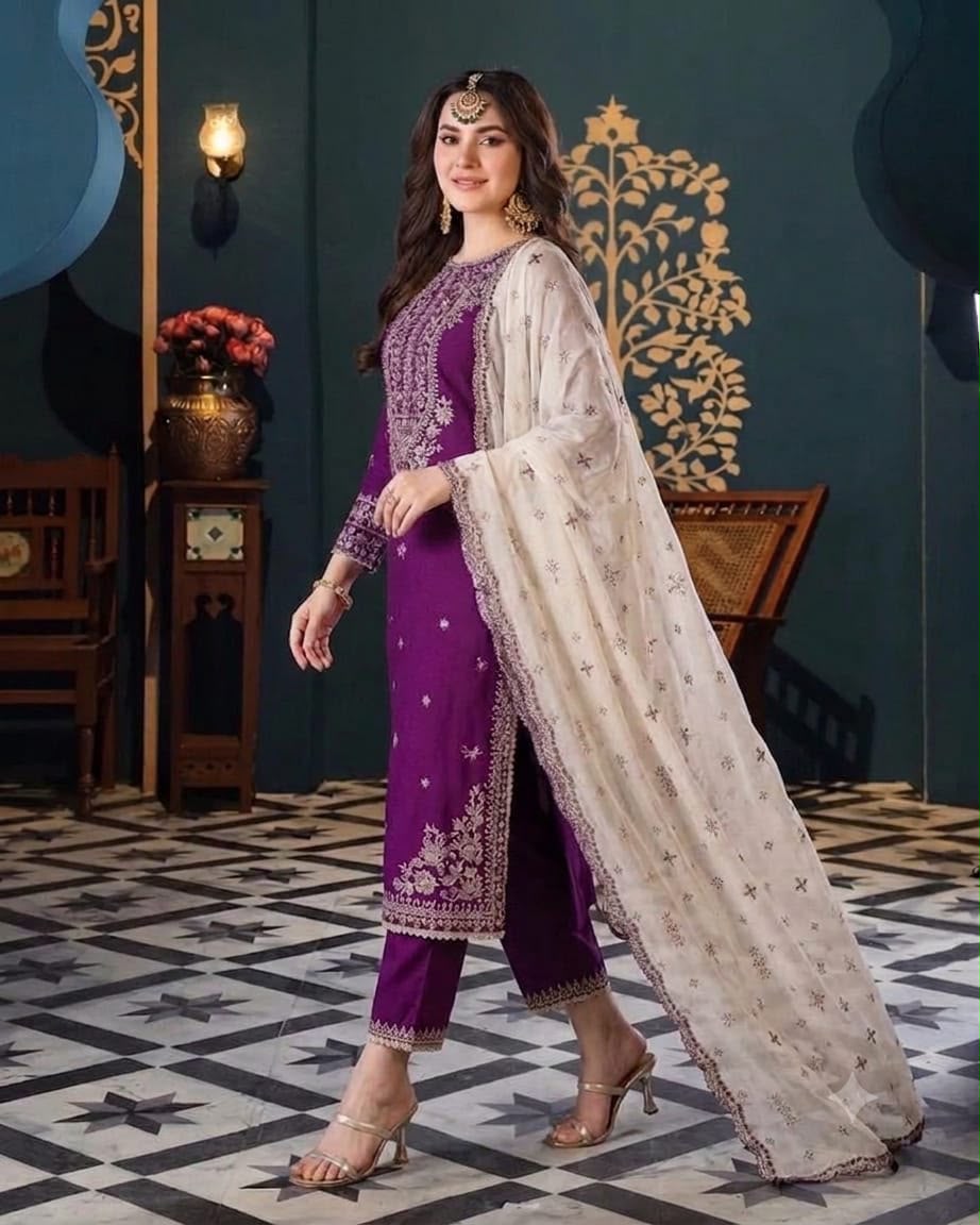 CHARISMA Luxury Chiffon 3-Piece Embroidered Suit | Heavy Organza Neck & Cuffs | Chak Patti, Embroidered Dupatta & Malai Trouser | UNSTITCHED