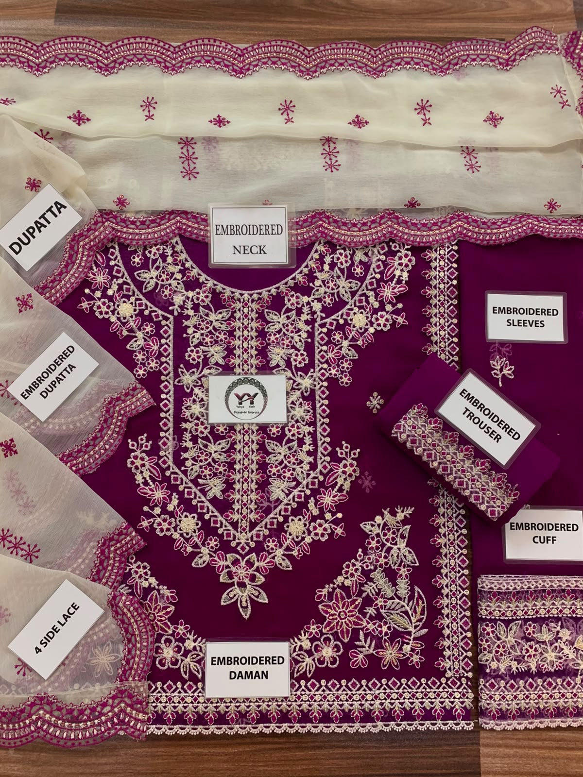 CHARISMA Luxury Chiffon 3-Piece Embroidered Suit | Heavy Organza Neck & Cuffs | Chak Patti, Embroidered Dupatta & Malai Trouser | UNSTITCHED