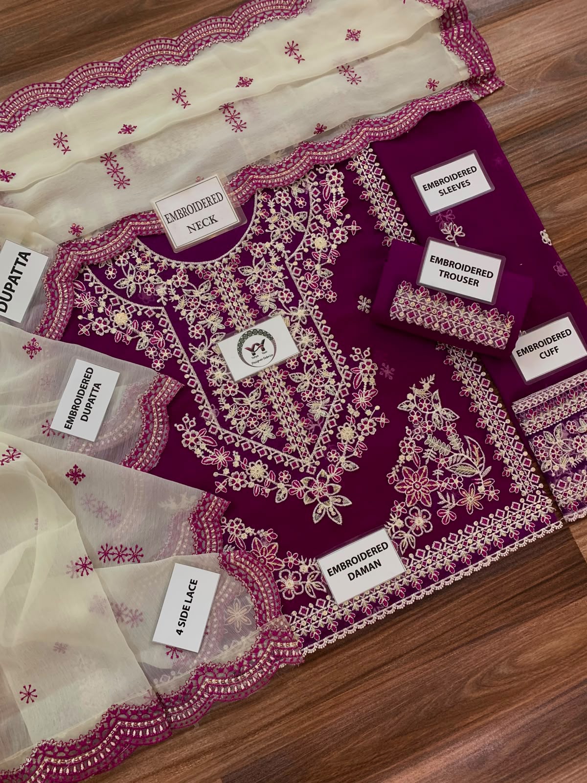 CHARISMA Luxury Chiffon 3-Piece Embroidered Suit | Heavy Organza Neck & Cuffs | Chak Patti, Embroidered Dupatta & Malai Trouser | UNSTITCHED