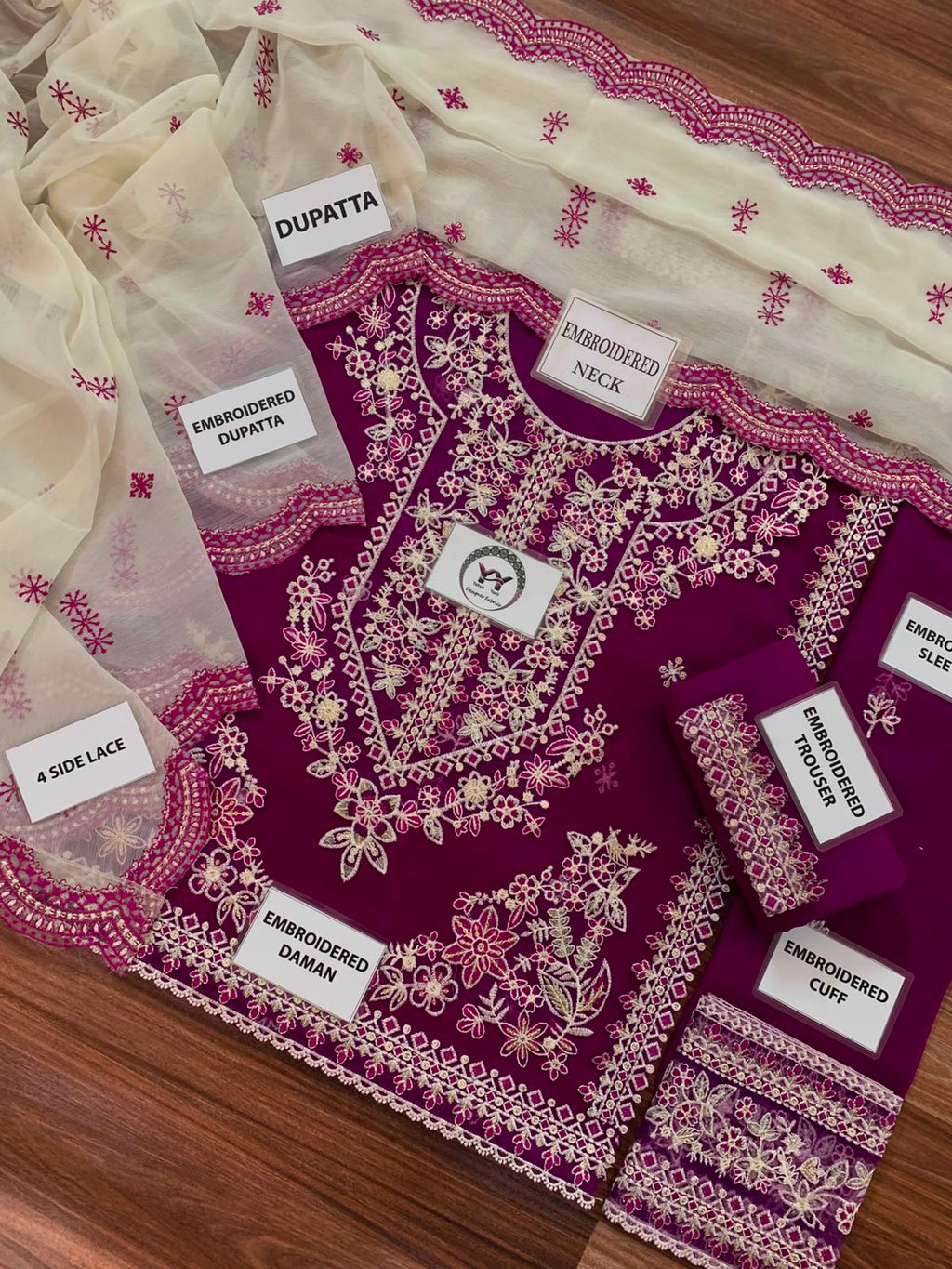 CHARISMA Luxury Chiffon 3-Piece Embroidered Suit | Heavy Organza Neck & Cuffs | Chak Patti, Embroidered Dupatta & Malai Trouser | UNSTITCHED