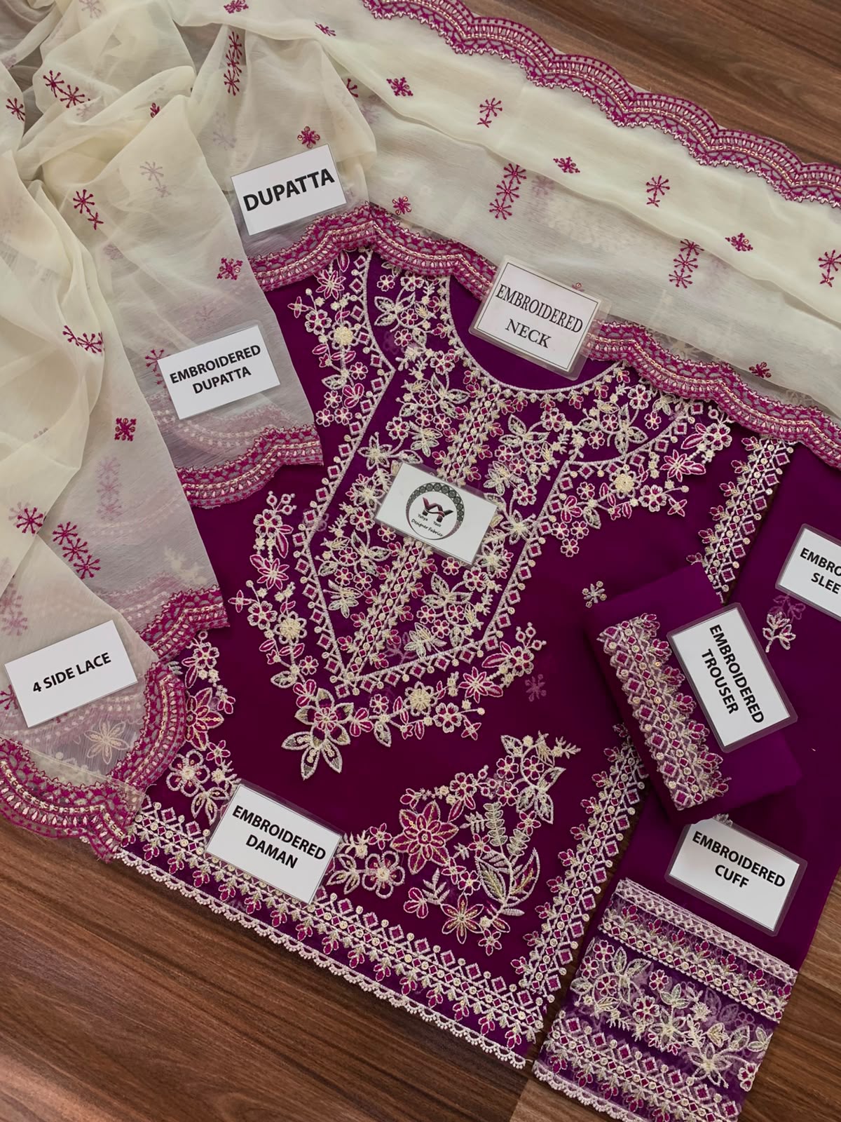 CHARISMA Luxury Chiffon 3-Piece Embroidered Suit | Heavy Organza Neck & Cuffs | Chak Patti, Embroidered Dupatta & Malai Trouser | UNSTITCHED
