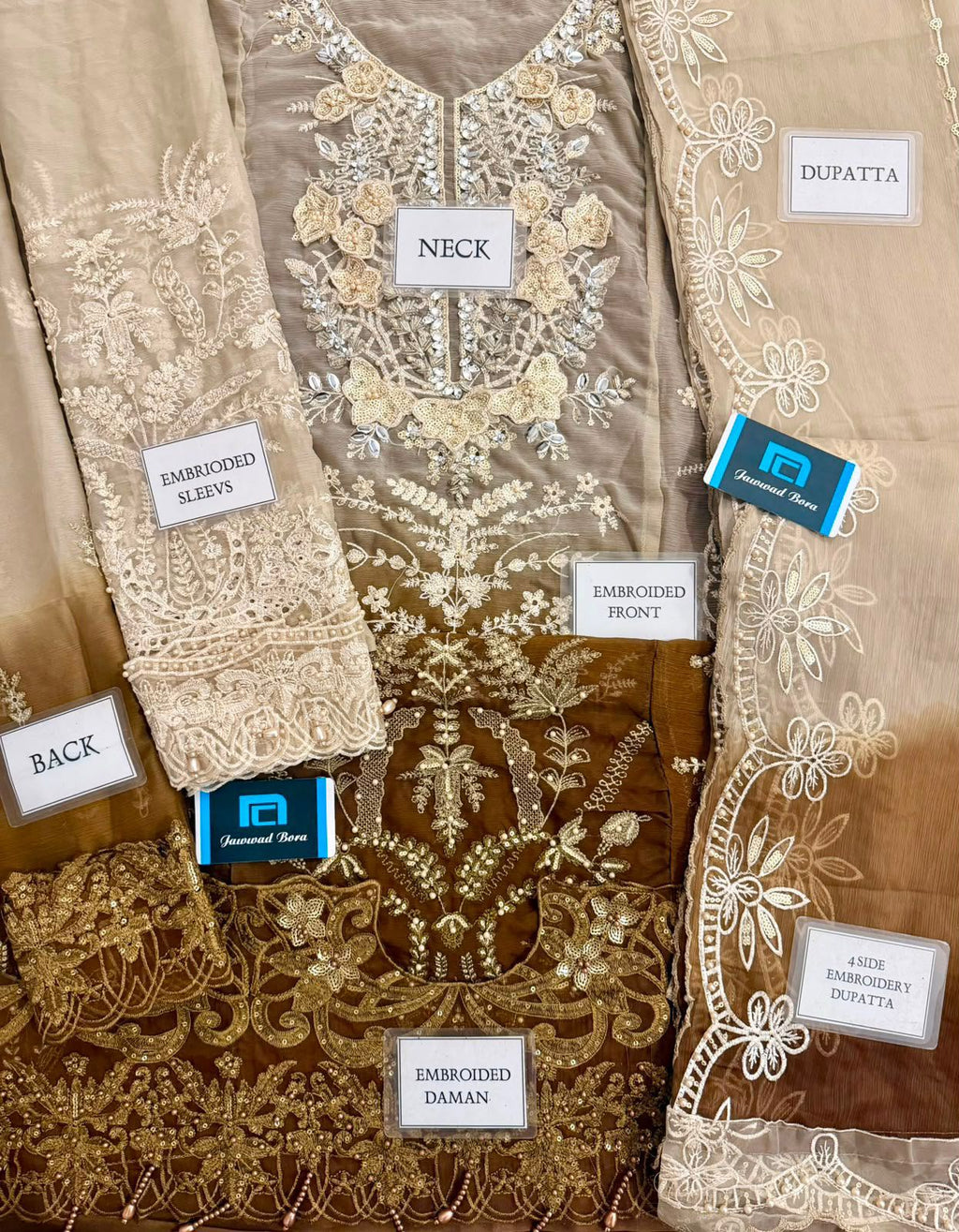 MARIA.B Luxury Chiffon Tie & Dye 3-Piece Embroidered Suit | Heavy Sequin & Hand Ada Work | Scalloped Borders, Beads & Fancy Tassels | UNSTITCHED