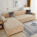 L Shape Zebra Velvet Sofa Covers - Fitted Style ( Beige)