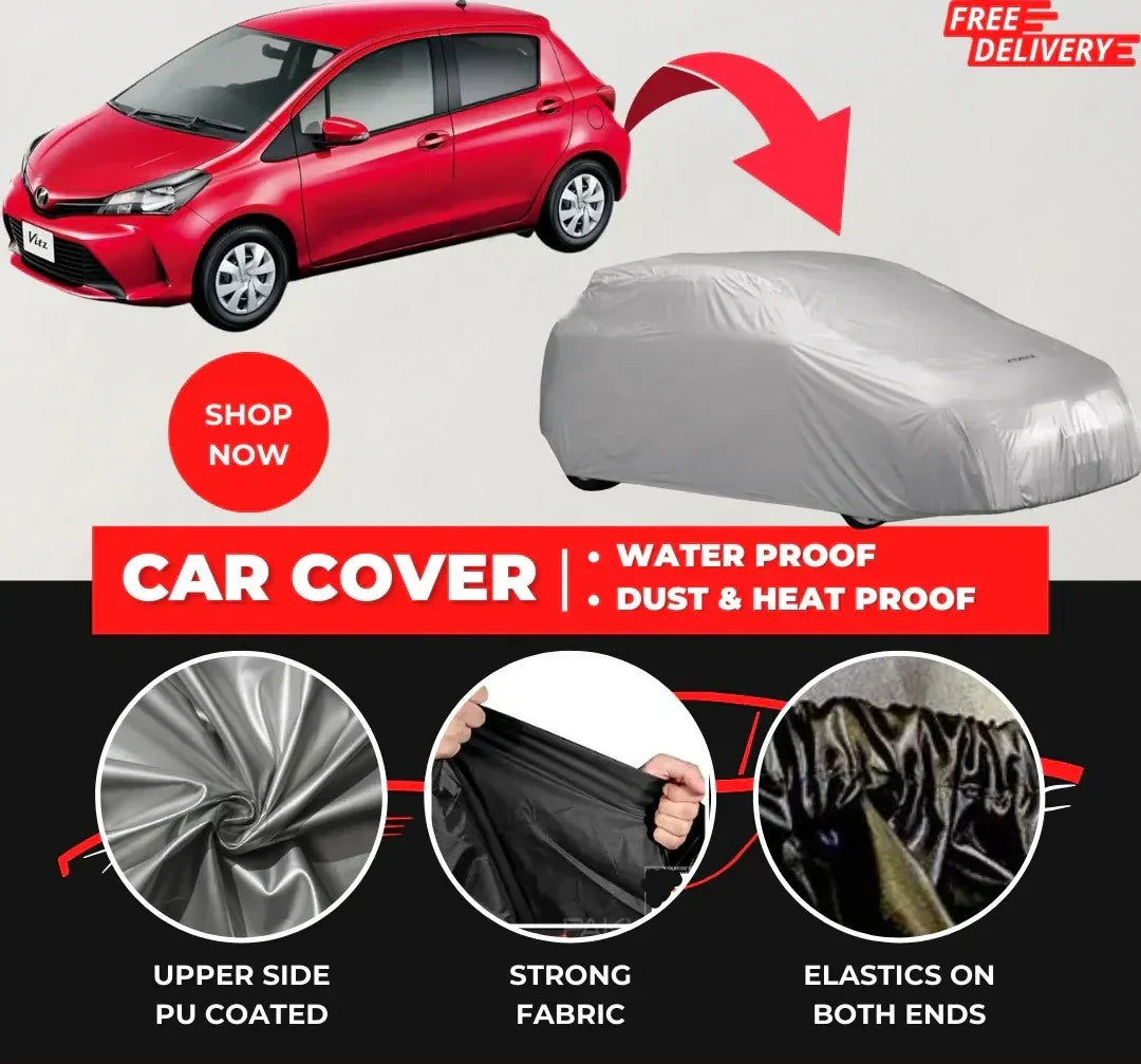 Toyota Vitz 2004-2022 Car Top Cover - Waterproof & Dustproof Silver Spray Coated + Free Bag (Car-05)