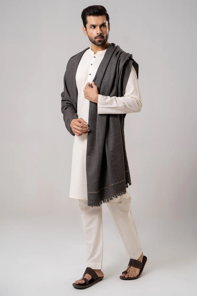 J. Men's Winter Wool Shawl - Dark Grey
