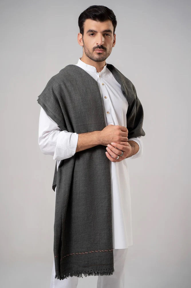 J. Men's Winter Wool Shawl - Dark Grey