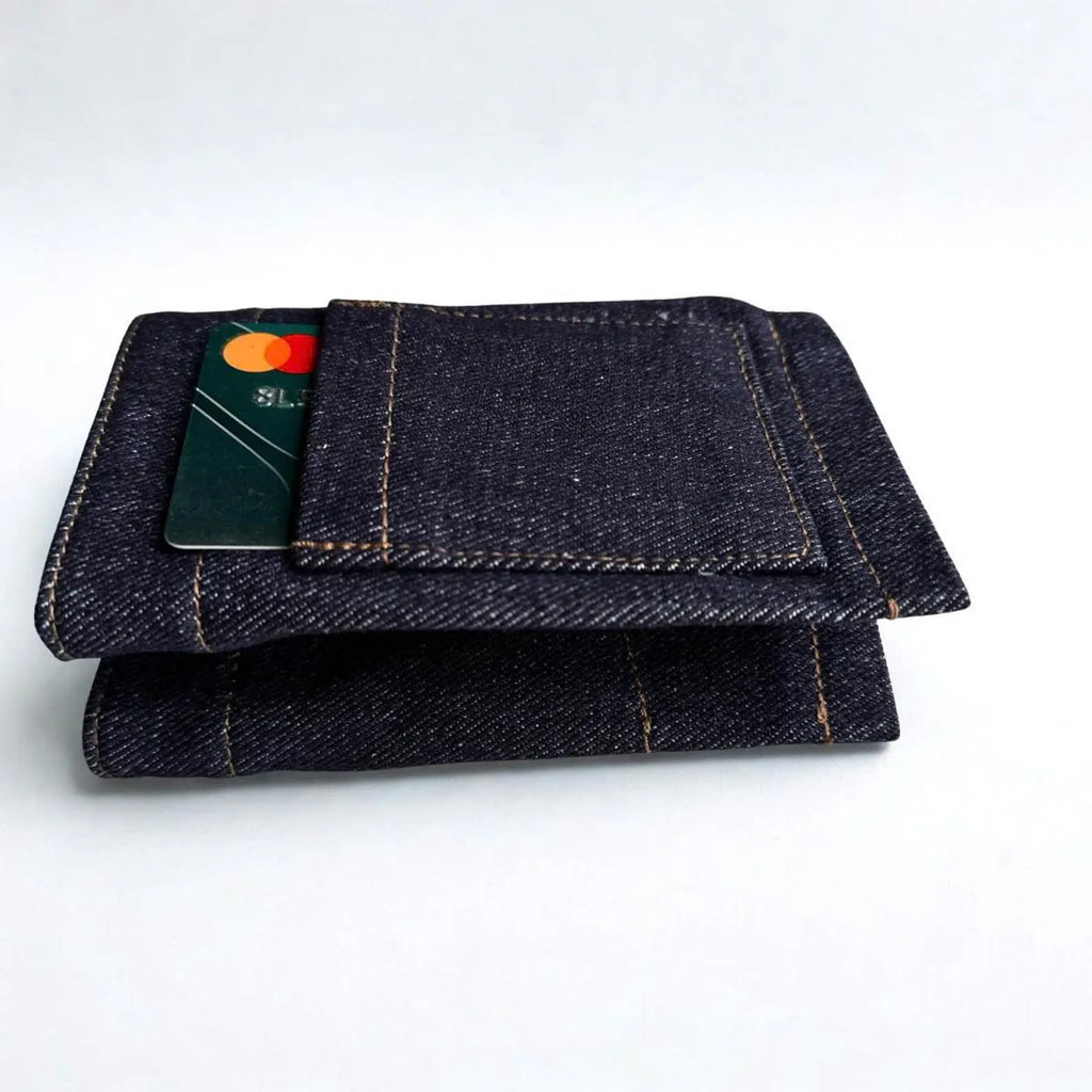 Denim Jeans Mini Pocket Wallet with Secure Card Holder, Foldable Street Style Premium Purse