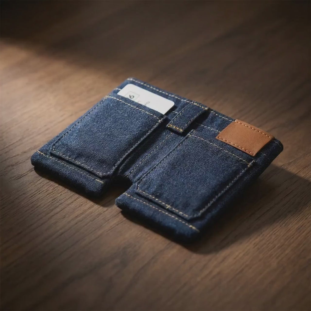Denim Jeans Mini Pocket Wallet with Secure Card Holder, Foldable Street Style Premium Purse