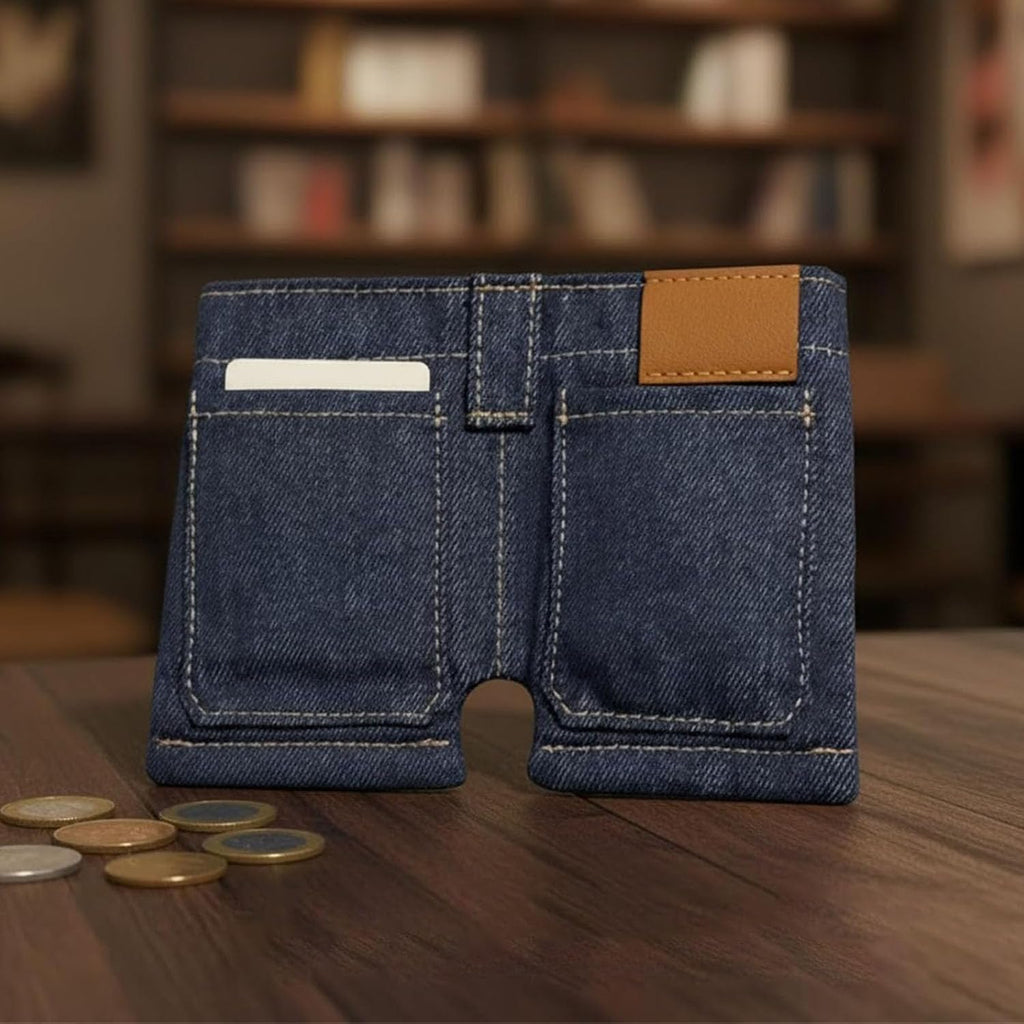 Denim Jeans Mini Pocket Wallet with Secure Card Holder, Foldable Street Style Premium Purse