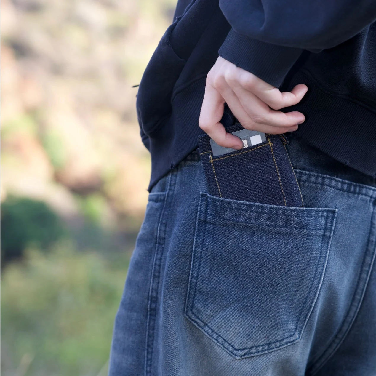 Denim Jeans Mini Pocket Wallet with Secure Card Holder, Foldable Street Style Premium Purse
