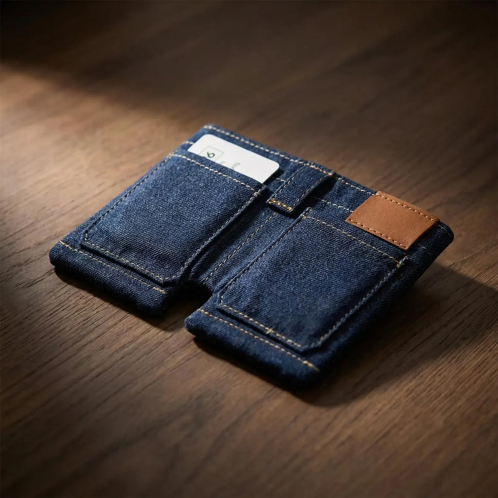 Denim Jeans Mini Pocket Wallet with Secure Card Holder, Foldable Street Style Premium Purse